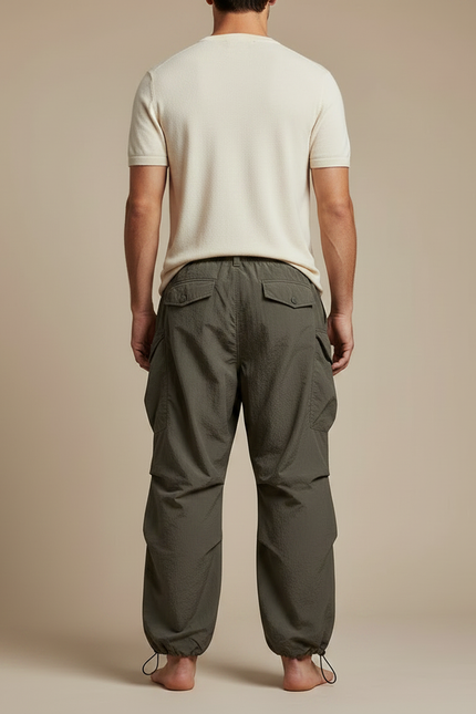 Pantalon Fluide Elastique En Bas - Kaki Polyester - vue 2