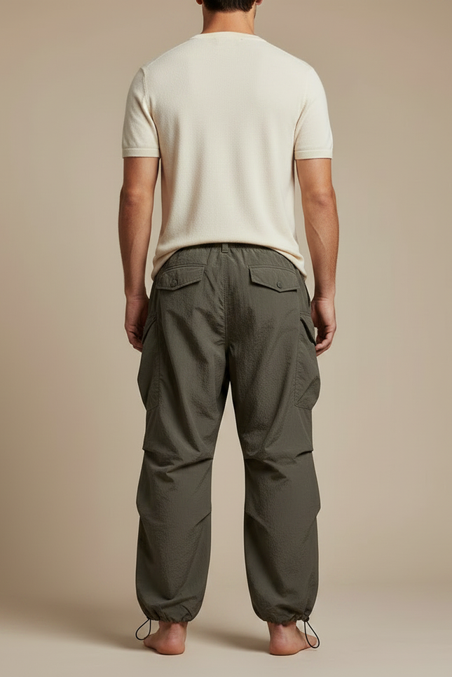 Pantalon Fluide Elastique En Bas - Kaki Polyester - vue 2