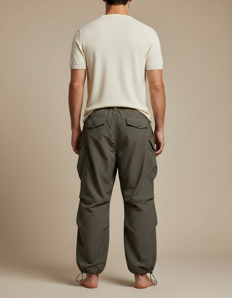 Pantalon Fluide Elastique En Bas - Kaki Polyester - vue 2
