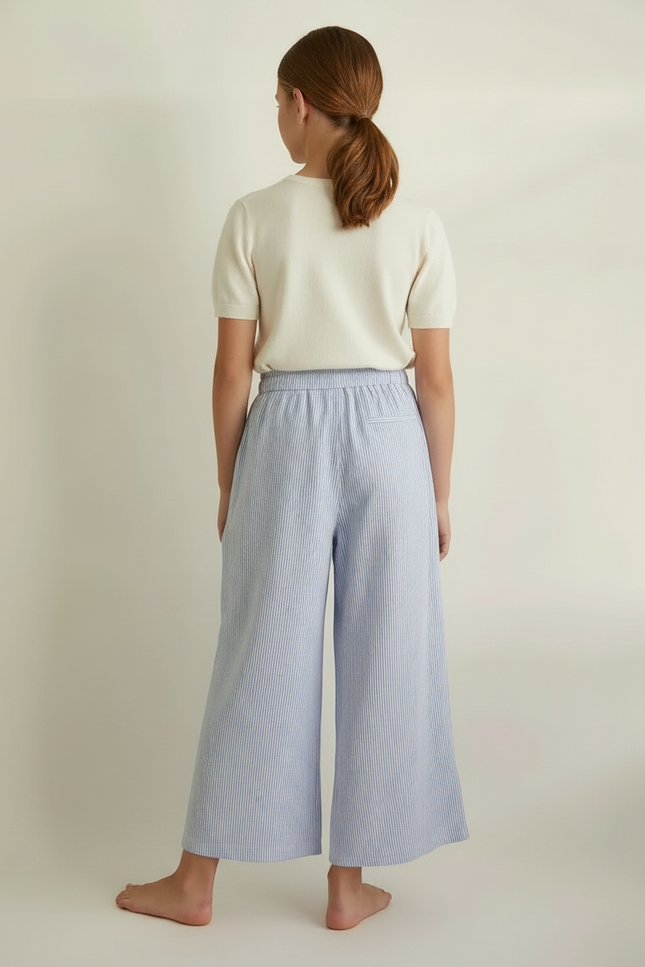 Pantalon Fluide Rayé Bleu Coton Ample Fille - vue 2