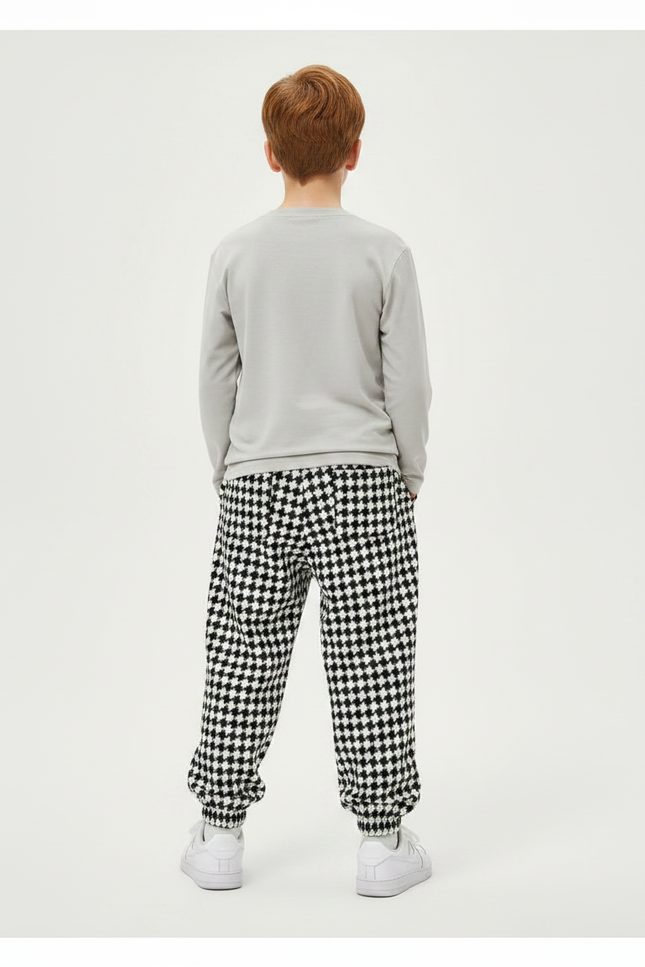 Pantalon Fluide Pied-de-poule Ample Décontracté Garçon Hiver - Imprimé Molleton - vue 2