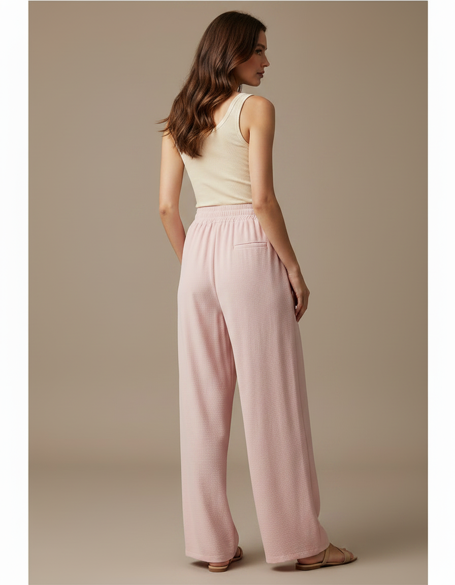 Pantalon Fluide Rose Ample Décontracté Plissé Léger - Viscose - vue 2