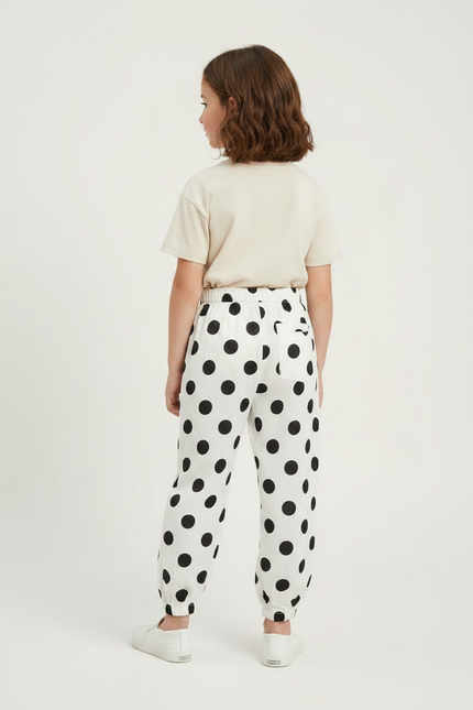 Pantalon Fluide Blanc À Pois Noirs Ample Enfant - Lin - vue 2
