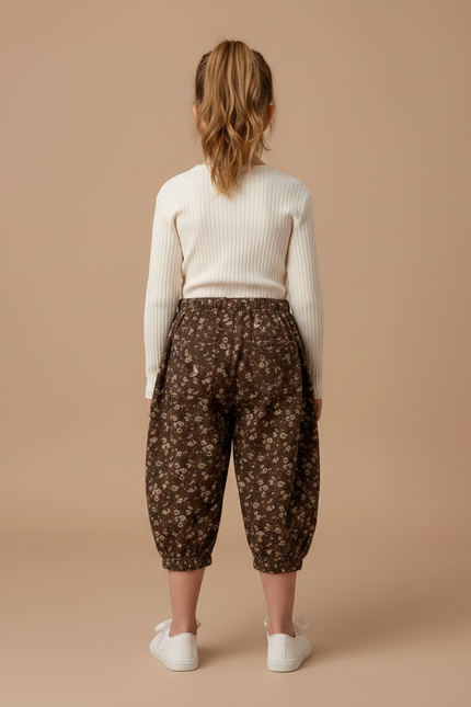 Pantalon Fluide Harem Marron Fleuri Enfant - Coton - vue 2