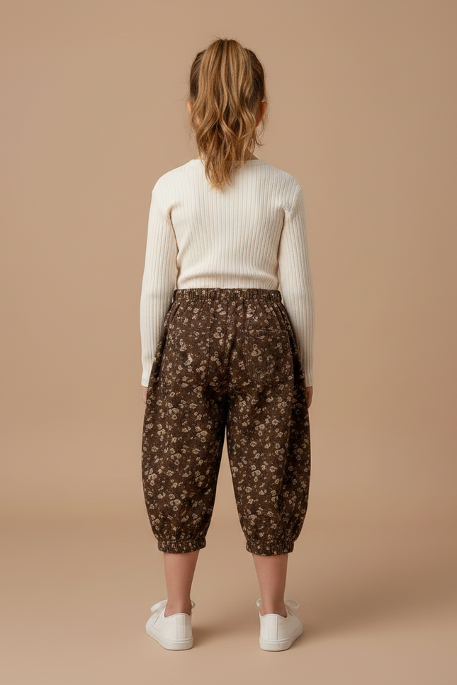 Pantalon Fluide Harem Marron Fleuri Enfant - Coton - vue 2