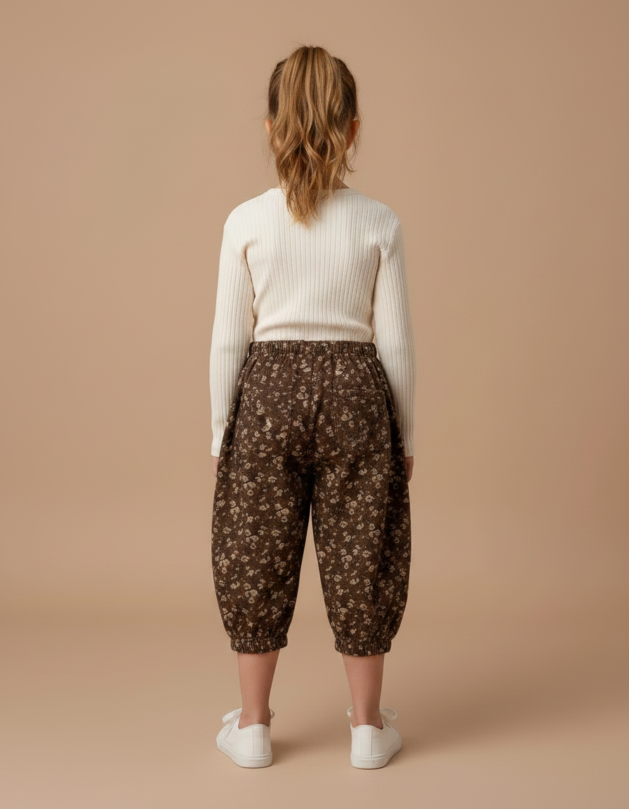Pantalon Fluide Harem Marron Fleuri Enfant - Coton - vue 2