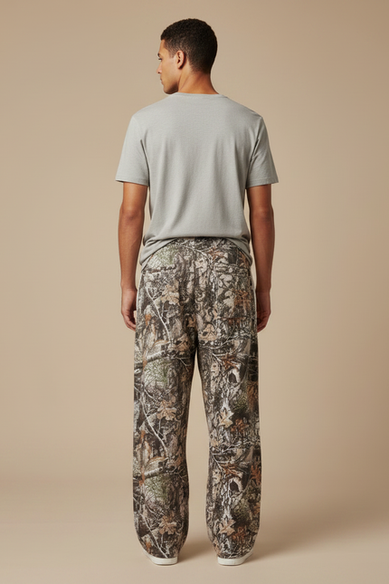 Pantalon Fluide Camouflage Ample Décontracté Rayures Blanches - Imprimé Molleton - vue 2