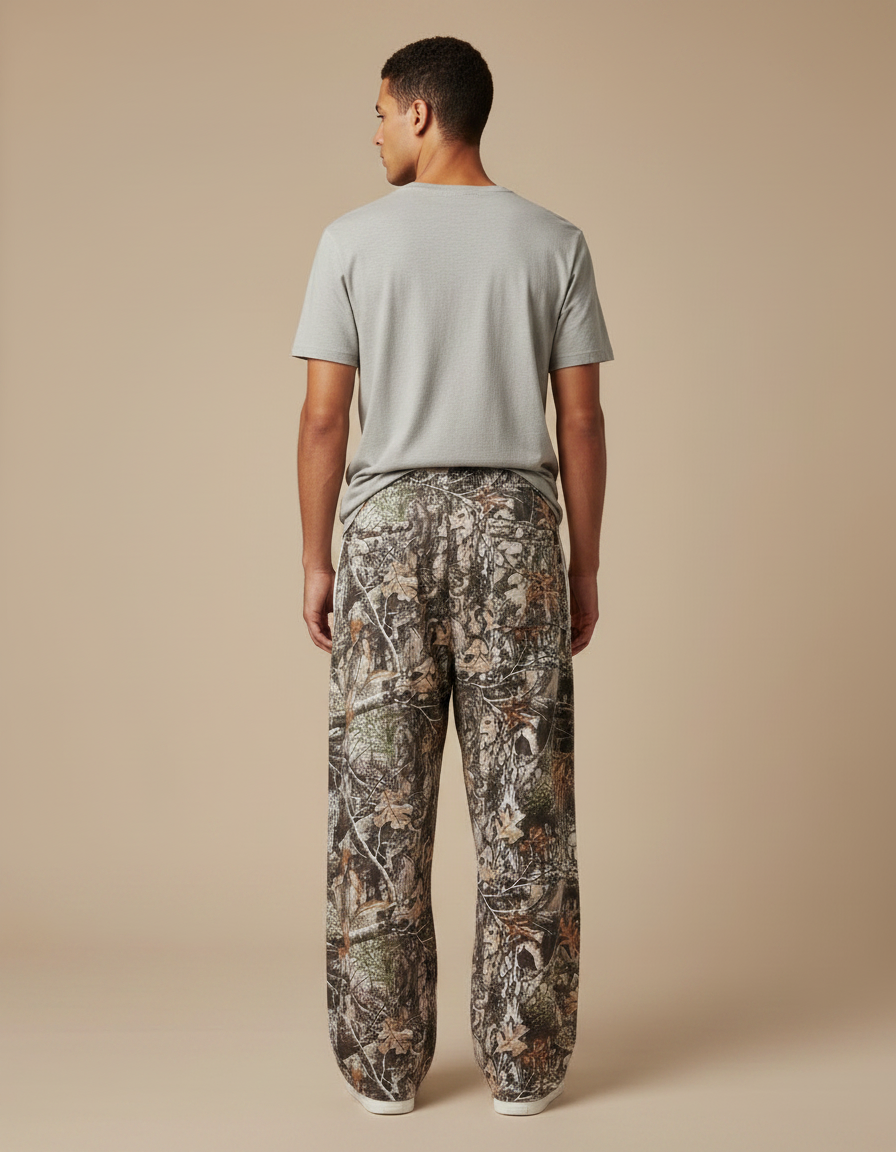 Pantalon Fluide Camouflage Ample Décontracté Rayures Blanches - Imprimé Molleton - vue 2