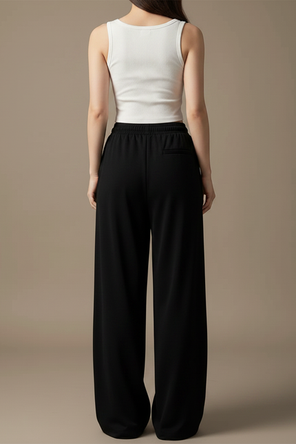 Pantalon Fluide Noir Ample Cordon Décontracté Sport Femme - Molleton - vue 2