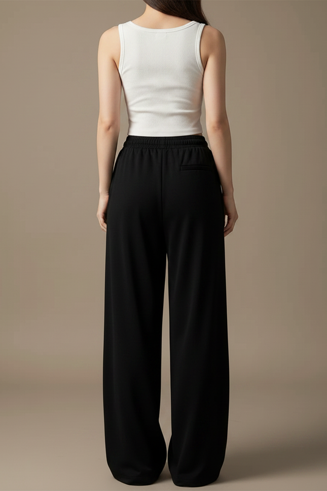 Pantalon Fluide Noir Ample Cordon Décontracté Sport Femme - Molleton - vue 2