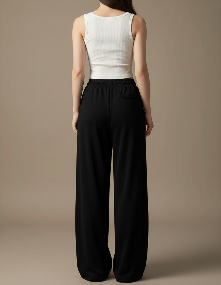 Pantalon Fluide Noir Ample Cordon Décontracté Sport Femme - Molleton - vue 2