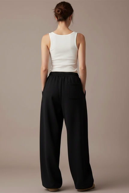 Pantalon Fluide Noir Ample Décontracté Cordon Brodé - Molleton - vue 2