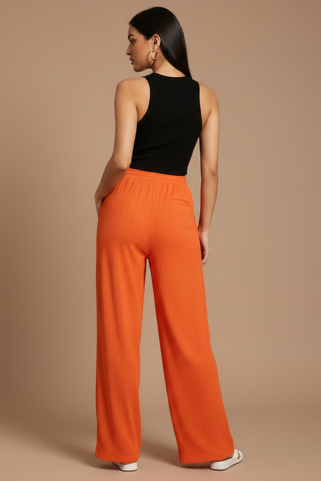 Pantalon Fluide Orange Ample Côtelé Cordon Décontracté - Maille - vue 2