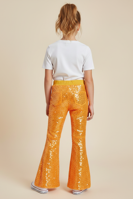 Pantalon Fluide Évasé Paillettes Orange Brillant Confortable - Polyester - vue 2