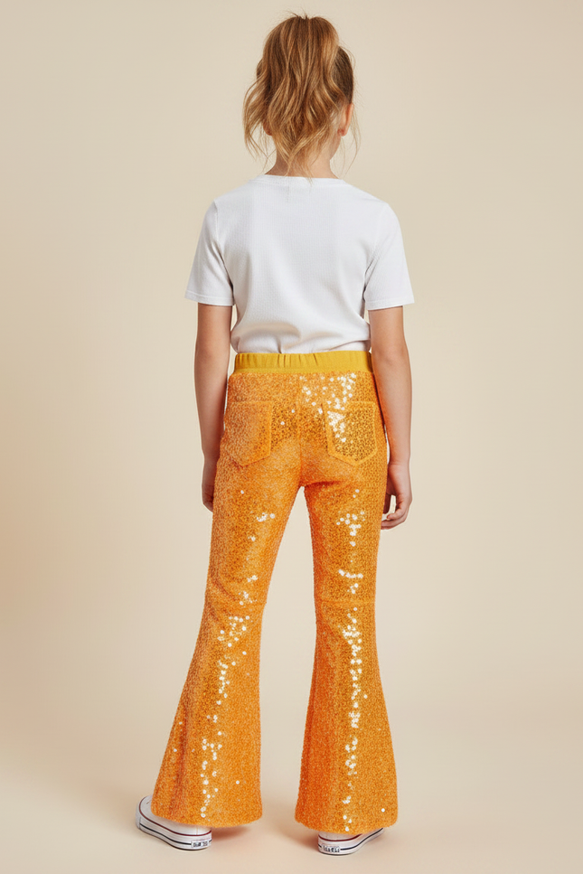 Pantalon Fluide Évasé Paillettes Orange Brillant Confortable - Polyester - vue 2
