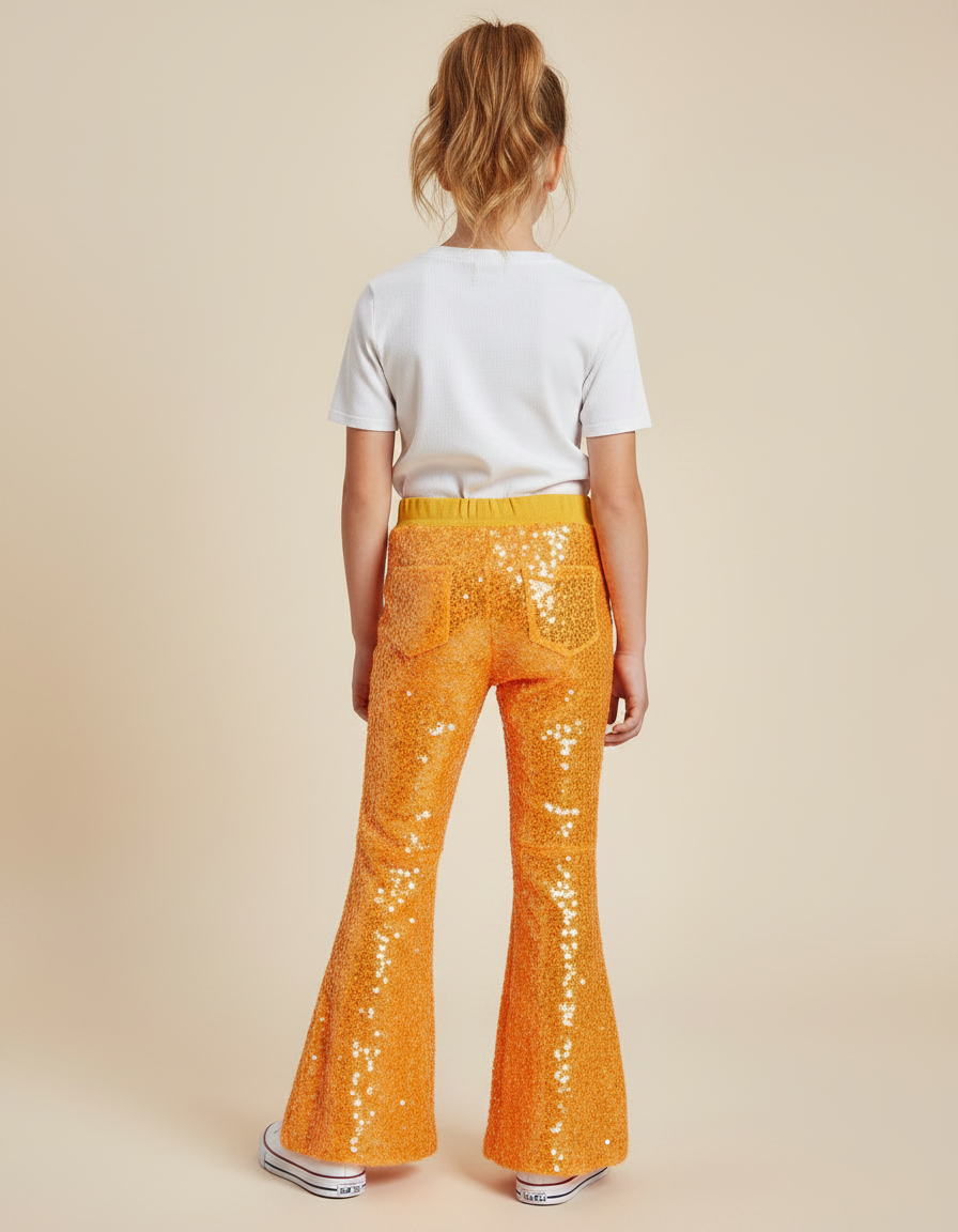 Pantalon Fluide Évasé Paillettes Orange Brillant Confortable - Polyester - vue 2