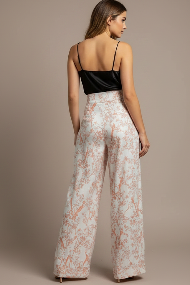 Pantalon Fluide Imprimé Floral Ample Taille Haute - Viscose - vue 2