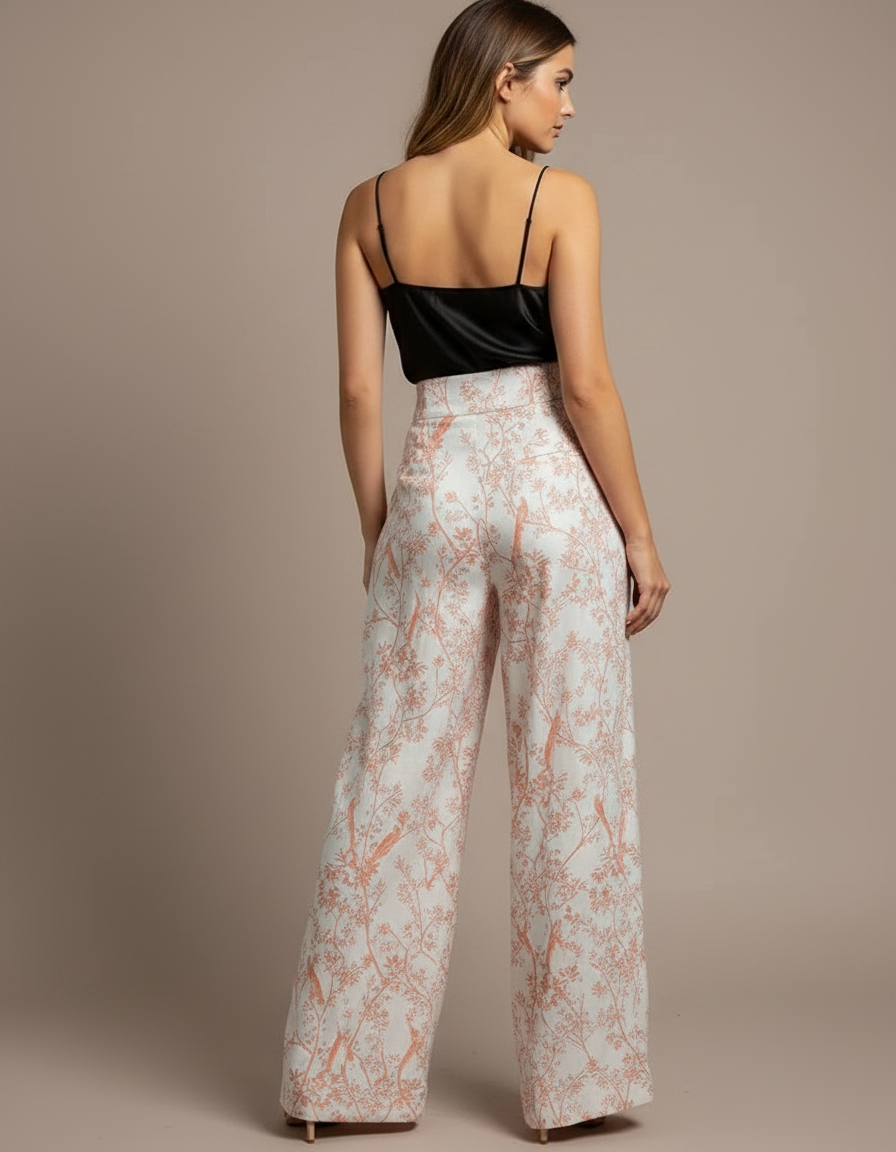Pantalon Fluide Imprimé Floral Ample Taille Haute - Viscose - vue 2