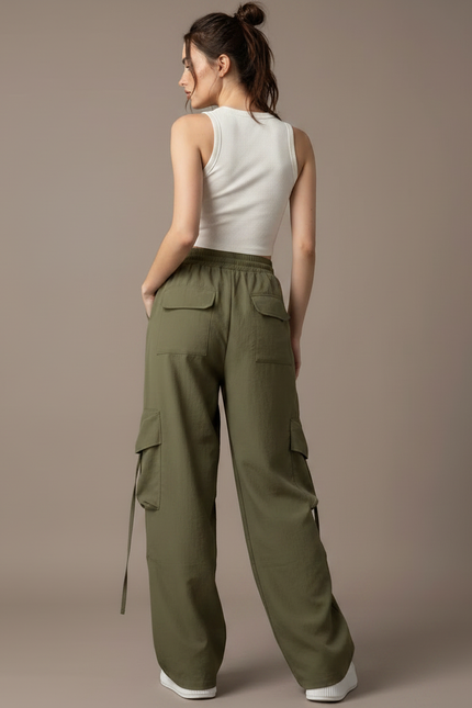 Pantalon Fluide Kaki Ample Cargo Femme - Toile - vue 2
