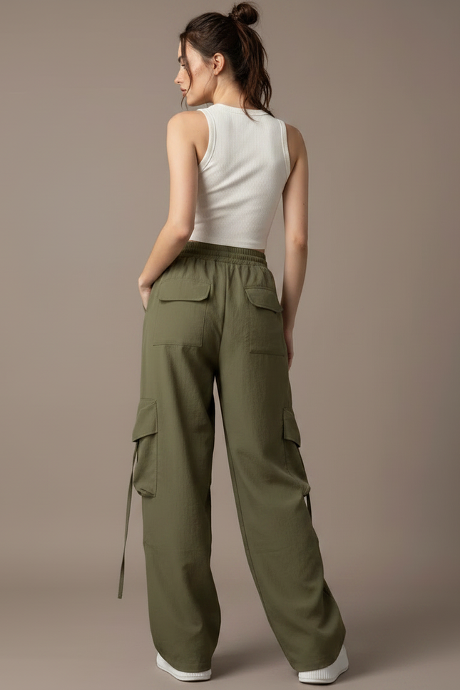Pantalon Fluide Kaki Ample Cargo Femme - Toile - vue 2