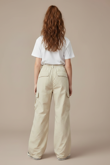 Pantalon Fluide Beige Cargo Ample Décontracté Fille - Polyester - vue 2