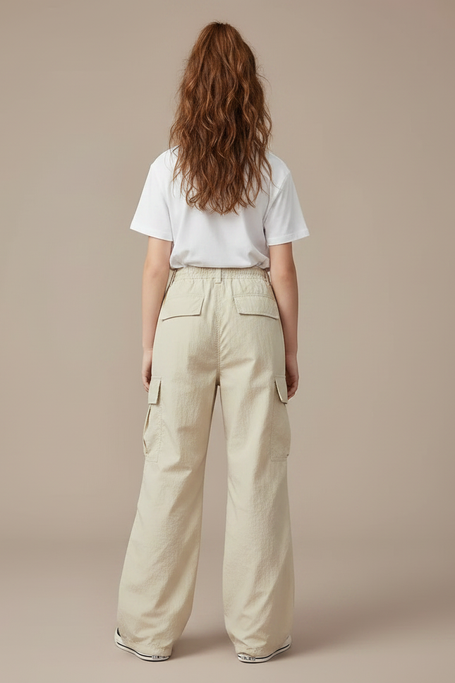 Pantalon Fluide Beige Cargo Ample Décontracté Fille - Polyester - vue 2