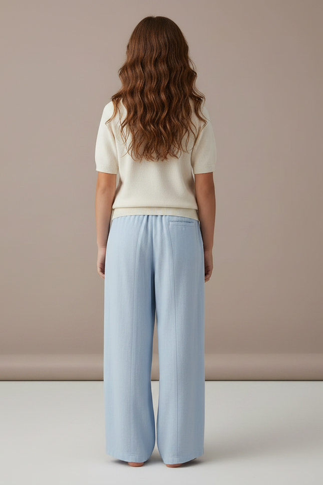 Pantalon Fluide Bleu Ciel Lin Ample Décontracté Enfant - vue 2