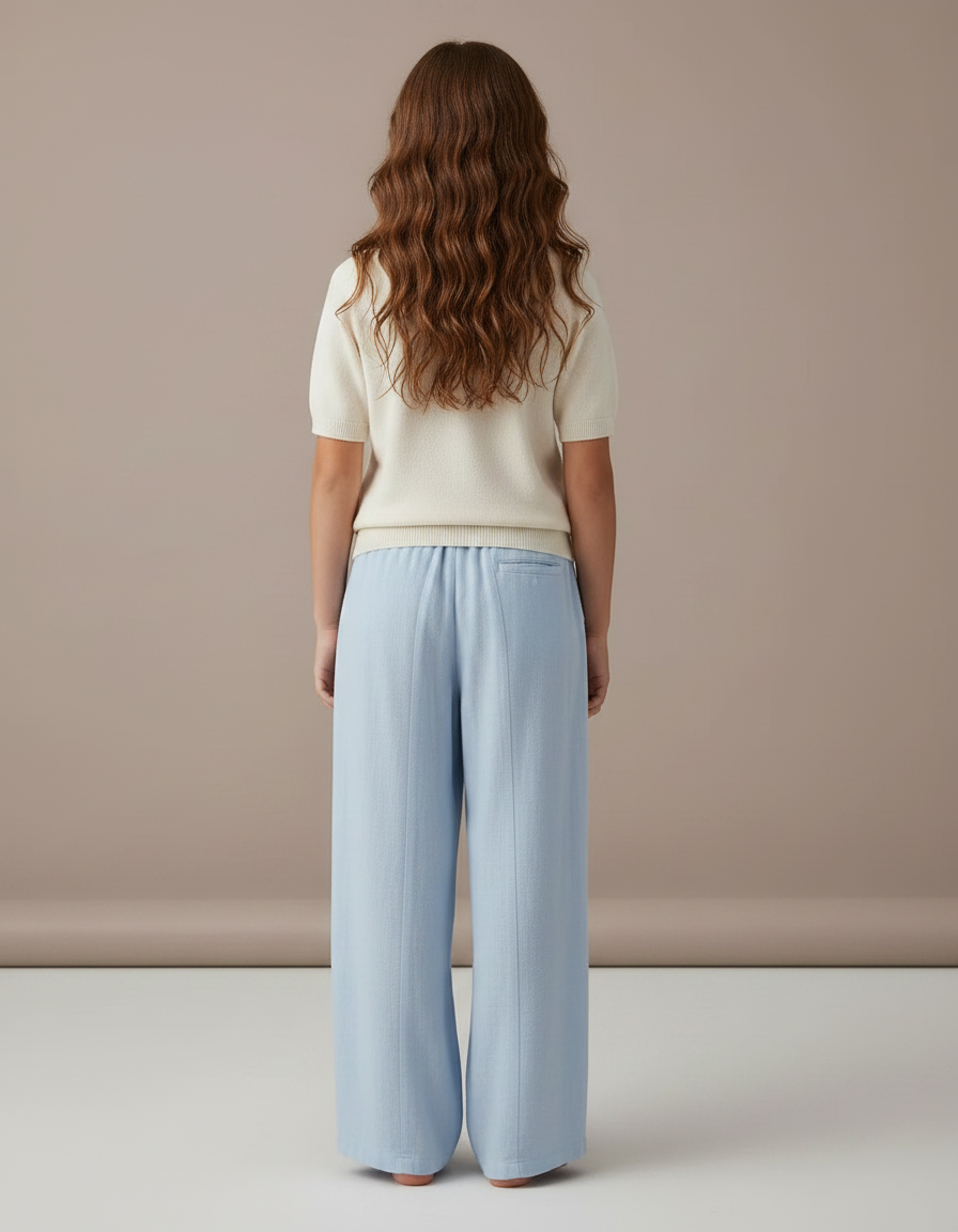 Pantalon Fluide Bleu Ciel Lin Ample Décontracté Enfant - vue 2