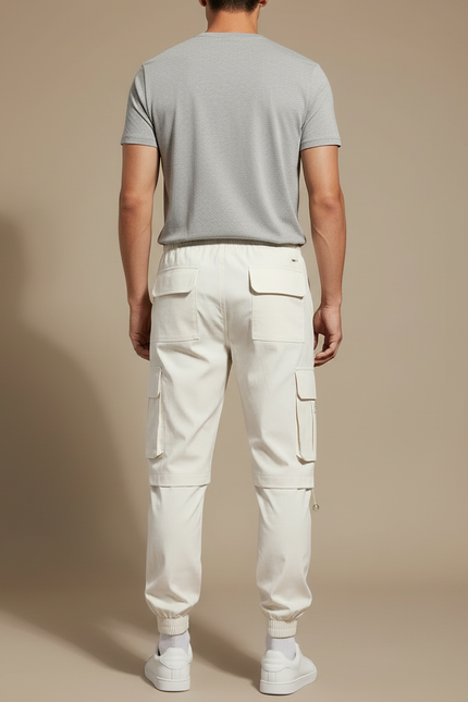 Pantalon Fluide Cargo Écru Ample Multi-poches Décontracté Homme - Beige Toile - vue 2