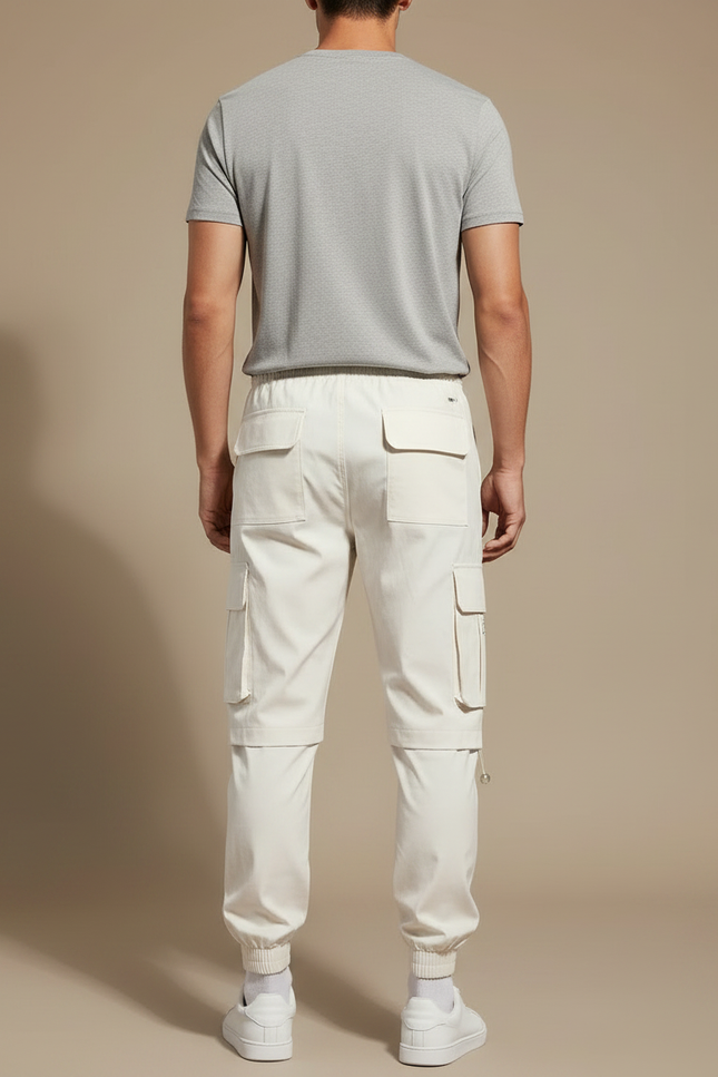 Pantalon Fluide Cargo Écru Ample Multi-poches Décontracté Homme - Beige Toile - vue 2