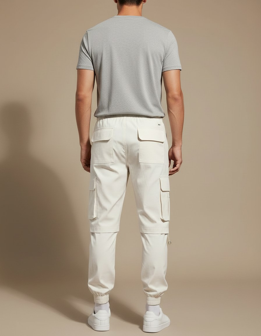 Pantalon Fluide Cargo Écru Ample Multi-poches Décontracté Homme - Beige Toile - vue 2