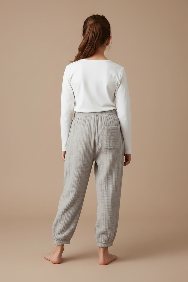 Pantalon Fluide Fille Gris Coupe Ample Gaze De Coton - vue 2