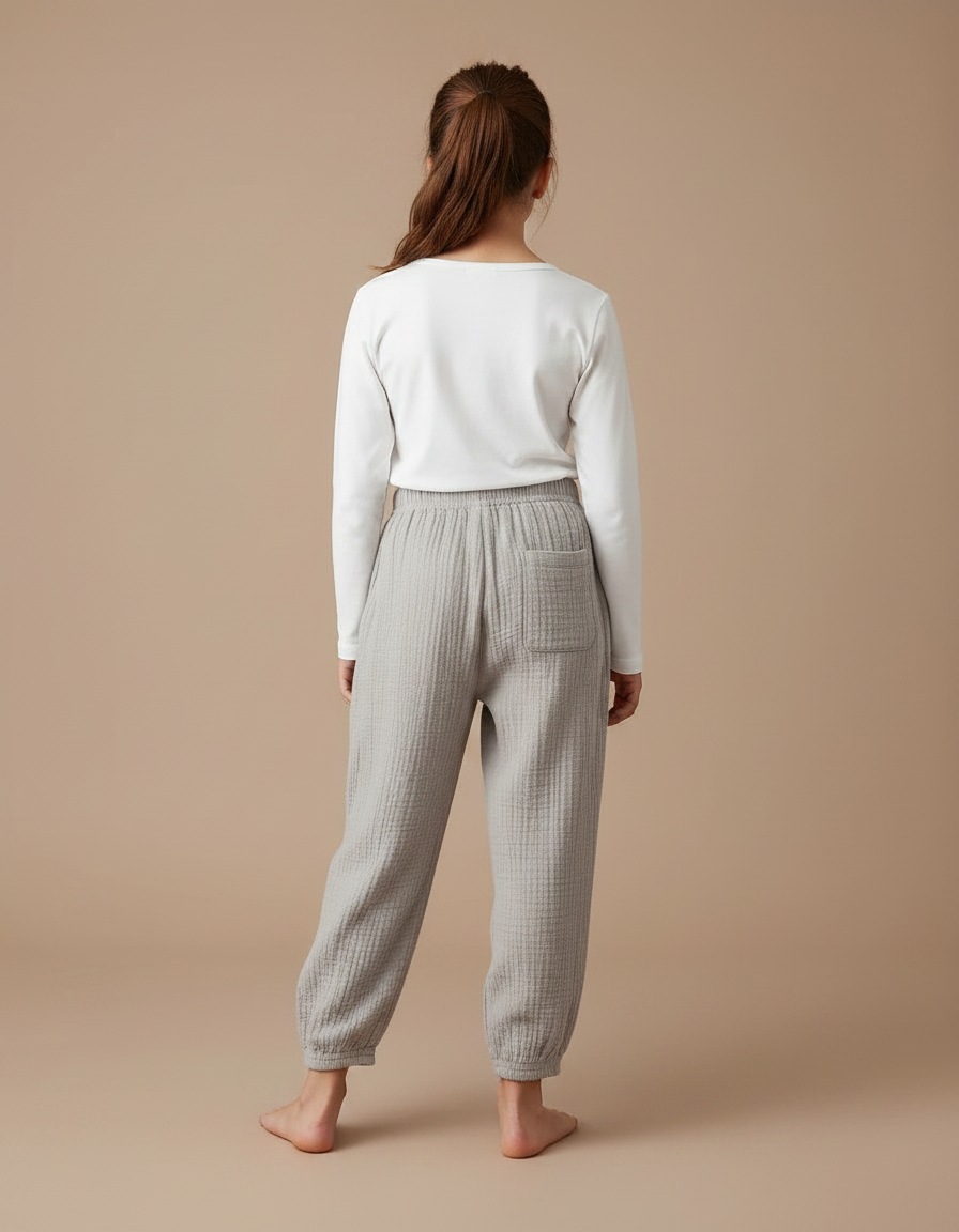 Pantalon Fluide Fille Gris Coupe Ample Gaze De Coton - vue 2