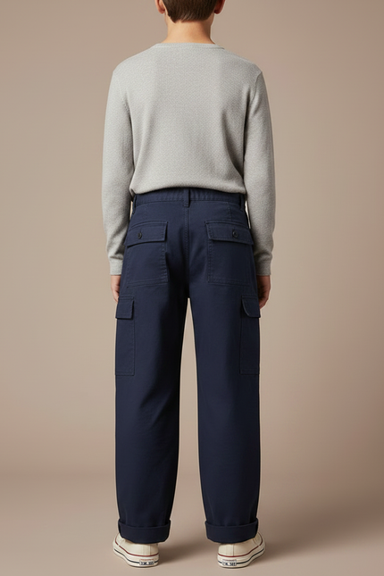 Pantalon Fluide Bleu Marine Coton Ample Cargo Enfant - Toile - vue 2
