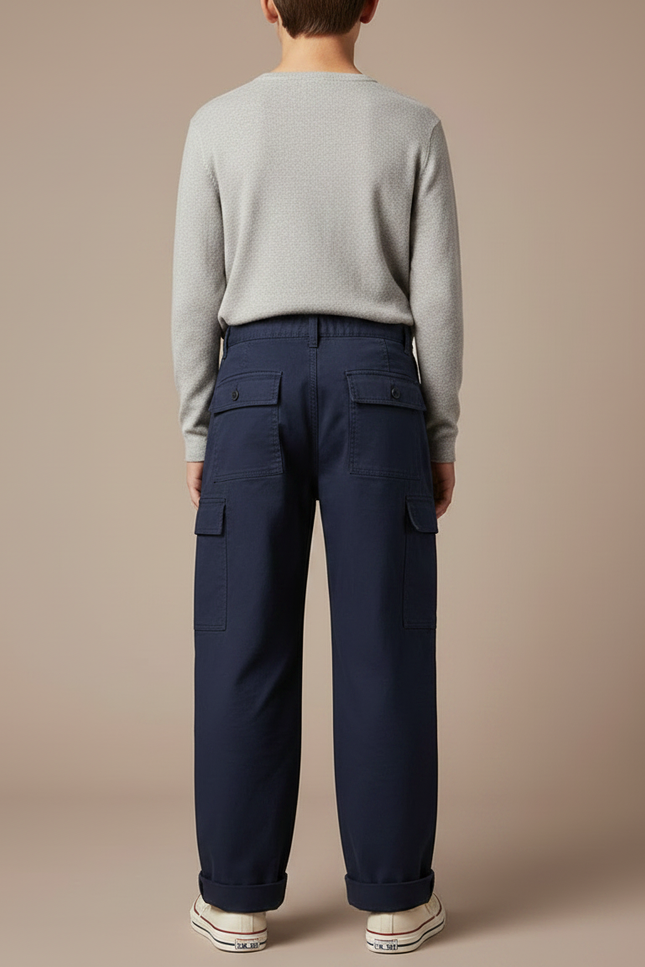 Pantalon Fluide Bleu Marine Coton Ample Cargo Enfant - Toile - vue 2