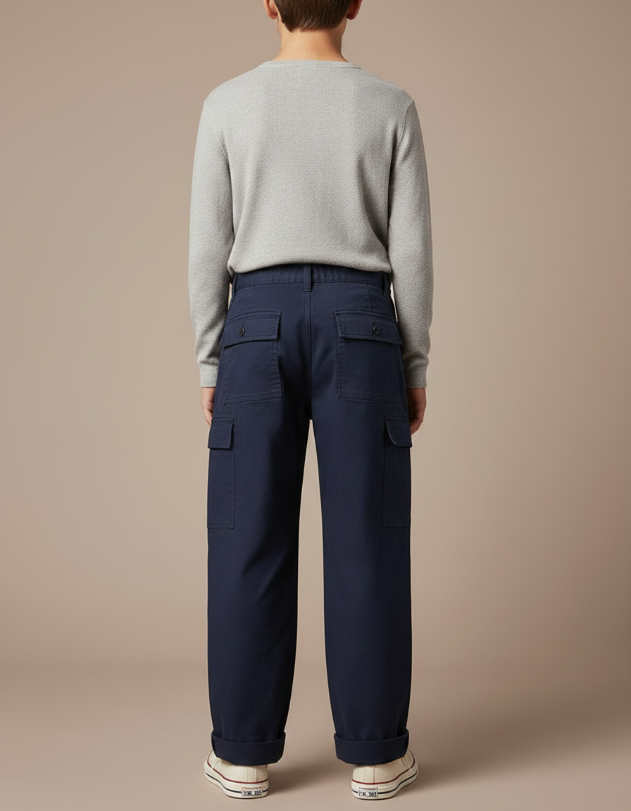 Pantalon Fluide Bleu Marine Coton Ample Cargo Enfant - Toile - vue 2