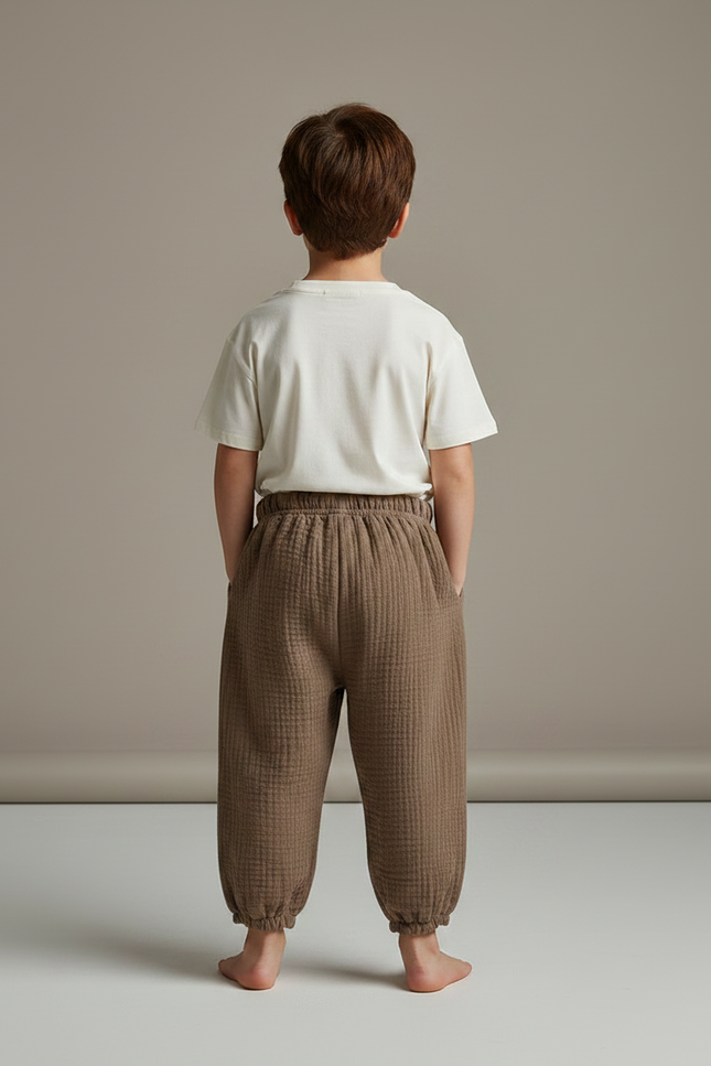 Pantalon Fluide Marron Ample Coton Enfant - vue 2