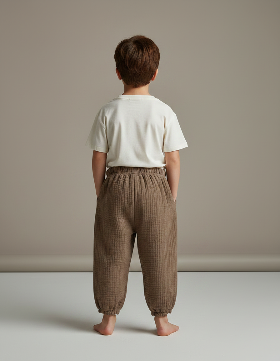 Pantalon Fluide Marron Ample Coton Enfant - vue 2