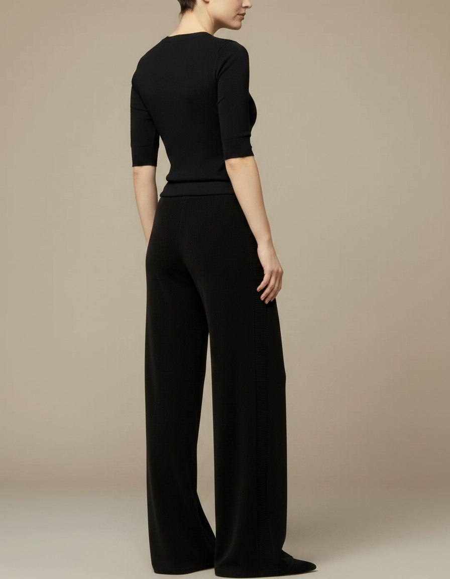 Pantalon Fluide Noir Ample Côtelé Décontracté Femme - Cordé - vue 2