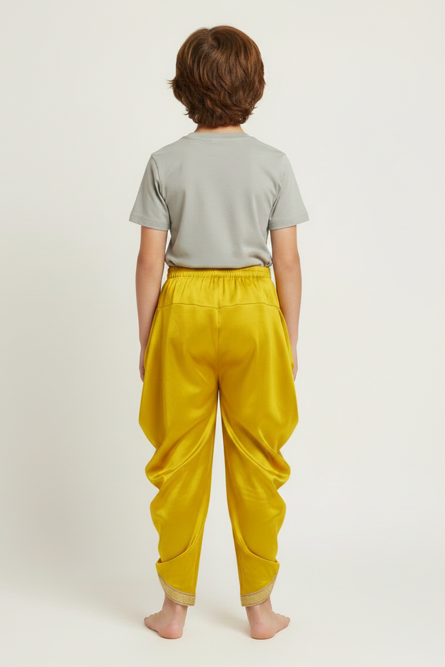 Pantalon Fluide Jaune Satiné Ample Drappé Or Enfant - vue 2