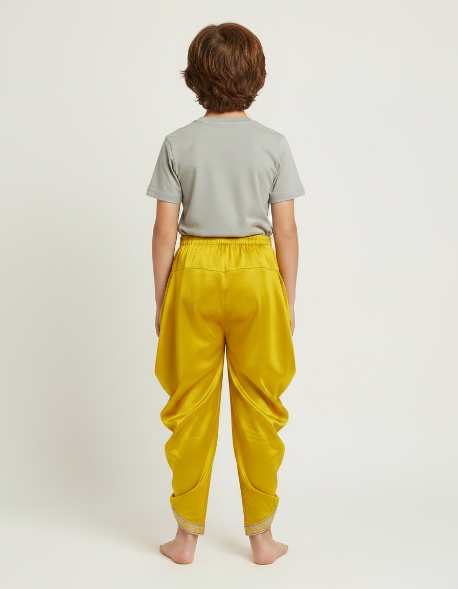 Pantalon Fluide Jaune Satiné Ample Drappé Or Enfant - vue 2