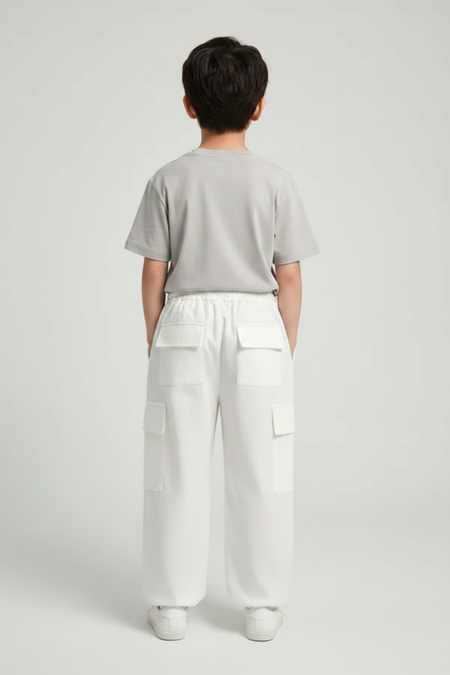 Pantalon Fluide Cargo Blanc Coton Ample Décontracté Enfant - vue 2