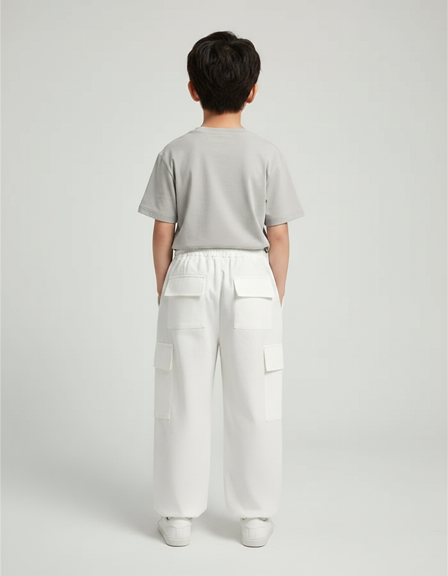 Pantalon Fluide Cargo Blanc Coton Ample Décontracté Enfant - vue 2