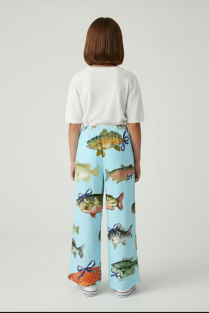 Pantalon Fluide Bleu Poissons Ample Décontracté Enfant - Viscose - vue 2
