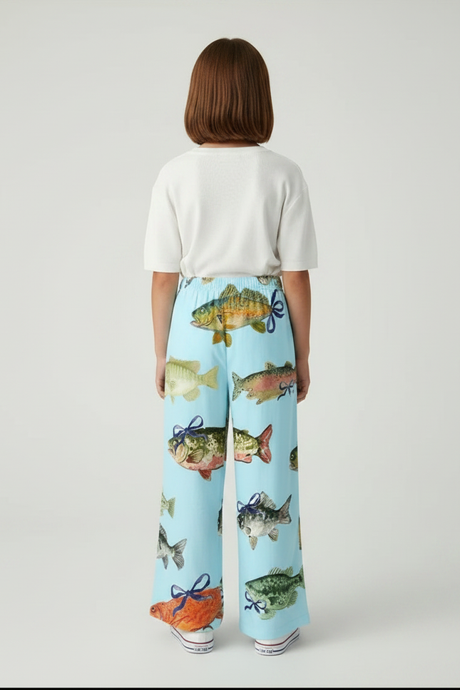 Pantalon Fluide Bleu Poissons Ample Décontracté Enfant - Viscose - vue 2