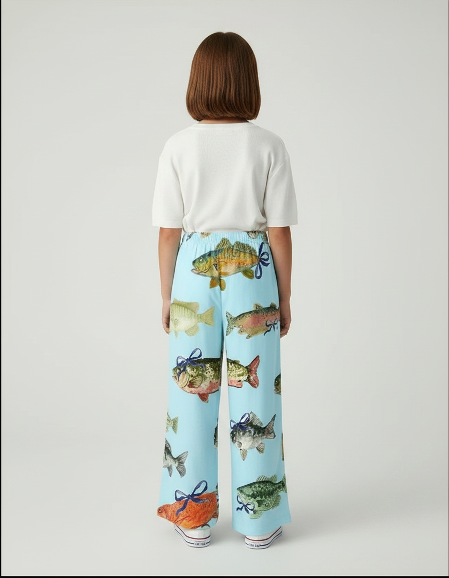 Pantalon Fluide Bleu Poissons Ample Décontracté Enfant - Viscose - vue 2