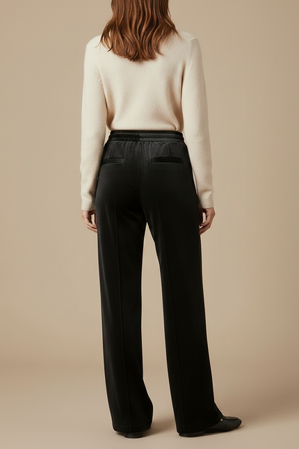 Pantalon Fluide Noir Velours Ample Cordon Décontracté - vue 2
