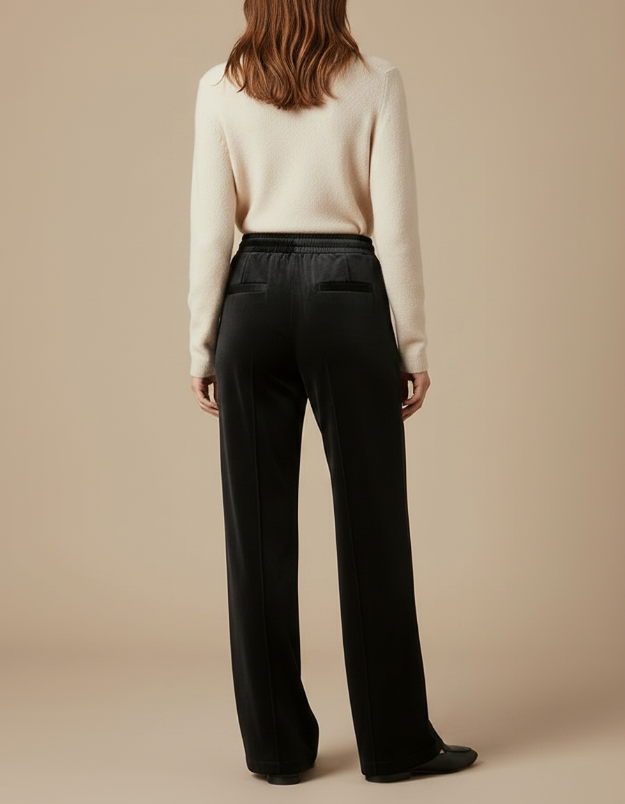 Pantalon Fluide Noir Velours Ample Cordon Décontracté - vue 2