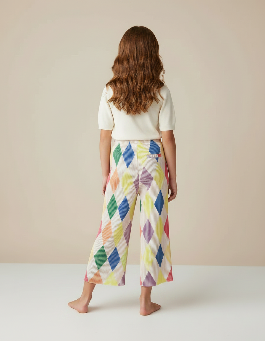 Pantalon Fluide Plissé Arc-en-ciel Losanges Ample Fille - Multicolore Polyester - vue 2