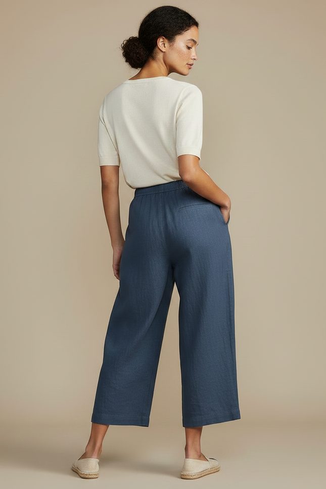 Pantalon Fluide Femme Éco-responsable - Bleu Lin - vue 2